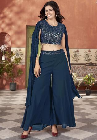 Picture of Sublime Georgette Navy Blue Readymade Salwar Kameez