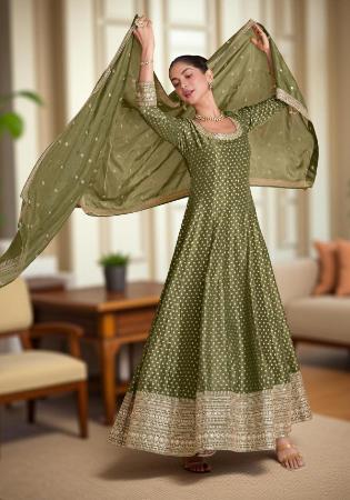 Picture of Nice Chiffon Dark Khaki Readymade Salwar Kameez