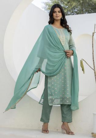 Picture of Silk Medium Sea Green Readymade Salwar Kameez