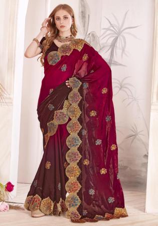 Picture of Beautiful Silk Dark Red Saree