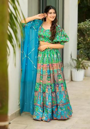 Picture of Appealing Silk Dark Sea Green Readymade Lehenga Choli