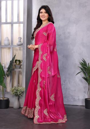 Picture of Excellent Chiffon Medium Violet Red Saree