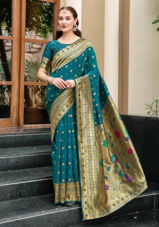 Picture of Elegant Silk Dark Cyan Saree
