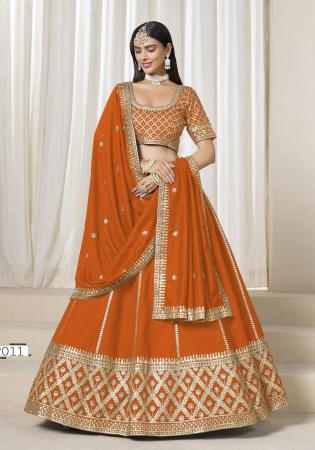 Picture of Stunning Silk Orange Red Lehenga Choli