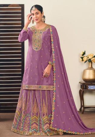 Picture of Chiffon Pale Violet Red Straight Cut Salwar Kameez