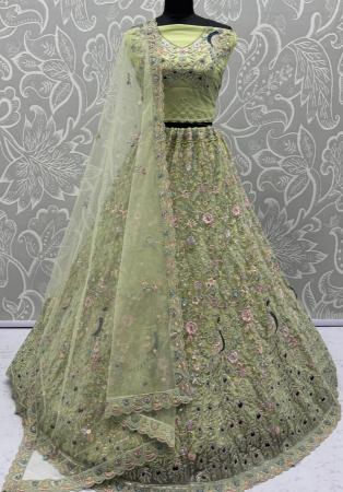 Picture of Pleasing Net Dark Khaki Lehenga Choli