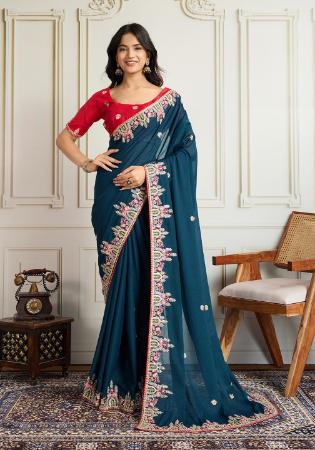 Picture of Elegant Georgette Midnight Blue Saree