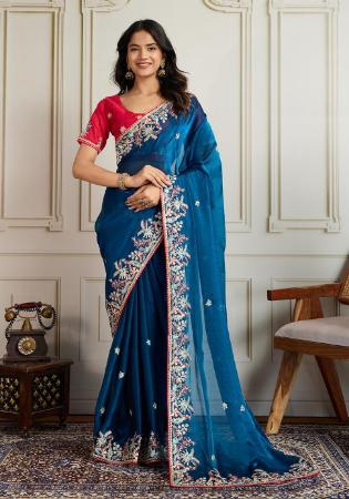 Picture of Pleasing Georgette Dark Cyan Saree