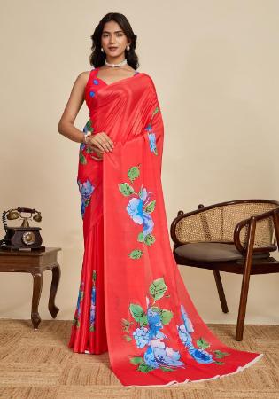 Picture of Statuesque Chiffon Tomato Saree