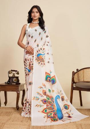 Picture of Beautiful Chiffon Off White Saree