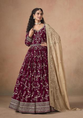 Picture of Fine Georgette Maroon Party Wear Gown