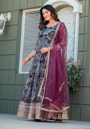 Picture of Superb Silk Slate Grey Readymade Gown