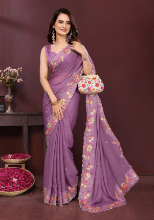 Picture of Pretty Georgette Rosy Brown Saree