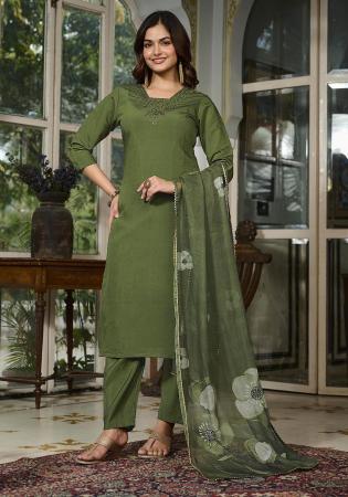 Picture of Chiffon Dark Olive Green Readymade Salwar Kameez