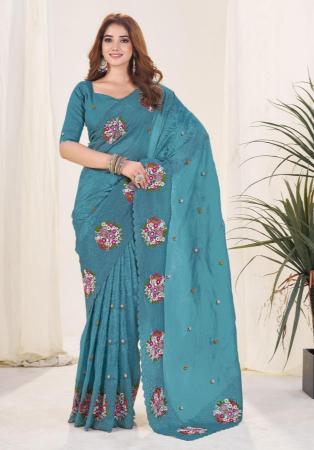 Picture of Good Looking Chiffon Steel Blue Saree