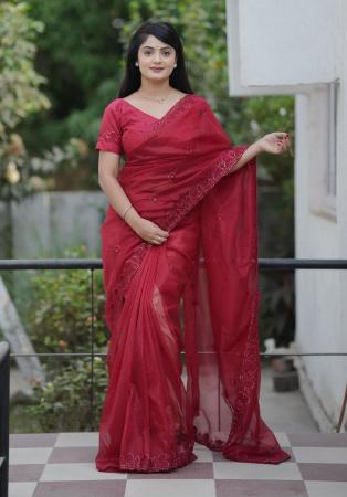 Picture of Resplendent Net Maroon Saree