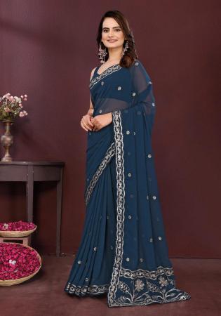 Picture of Admirable Georgette & Silk Midnight Blue Saree