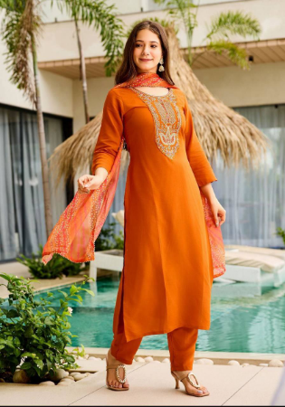 Picture of Bewitching Rayon Orange Red Readymade Salwar Kameez