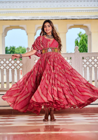 Picture of Excellent Georgette Dark Salmon Readymade Gown