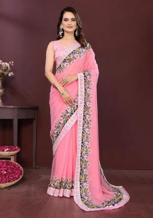 Picture of Grand Net Pale Violet Red Saree
