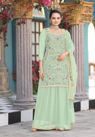 Picture of Georgette Dark Sea Green Straight Cut Salwar Kameez