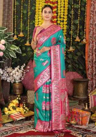 Picture of Good Looking Silk Sea Green Saree