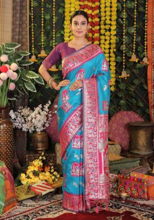 Picture of Charming Silk Turquoise Saree