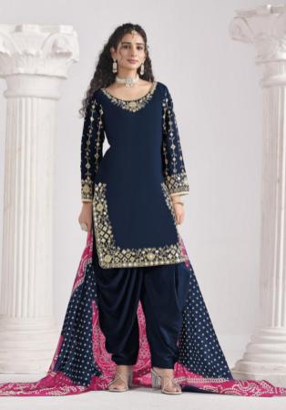 Picture of Silk Midnight Blue Straight Cut Salwar Kameez