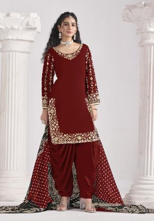 Picture of Ravishing Silk Maroon Straight Cut Salwar Kameez