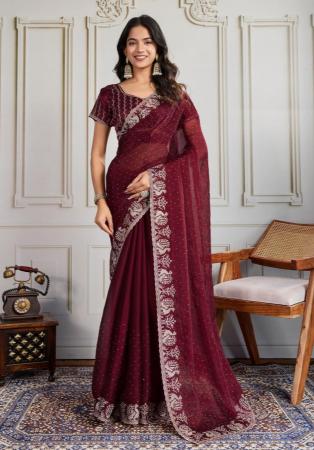 Picture of Fine Georgette & Silk Maroon Saree