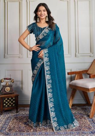 Picture of Superb Georgette & Silk Teal Saree