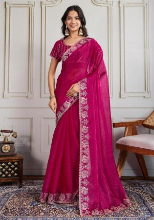 Picture of Splendid Georgette & Silk Medium Violet Red Saree