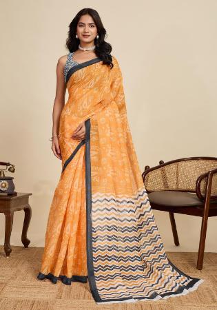 Picture of Appealing Linen Golden Rod Saree