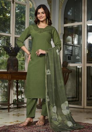 Picture of Rayon Dark Olive Green Readymade Salwar Kameez