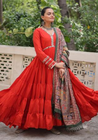 Picture of Beauteous Silk Fire Brick Readymade Gown