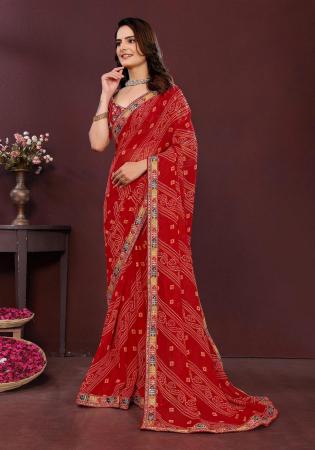 Picture of Lovely Georgette Dark Red Saree