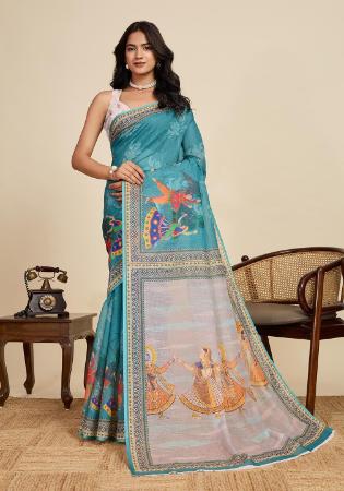 Picture of Gorgeous Linen Steel Blue Saree