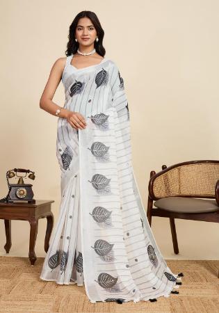 Picture of Appealing Linen Off White Saree