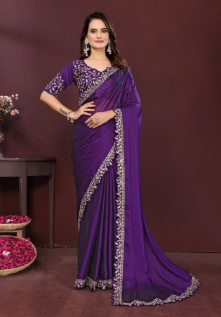 Picture of Comely Georgette & Silk Purple Saree
