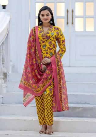 Picture of Good Looking Rayon Golden Rod Readymade Salwar Kameez