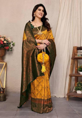 Picture of Pretty Silk Golden Rod Saree
