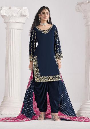 Picture of Silk Midnight Blue Straight Cut Salwar Kameez