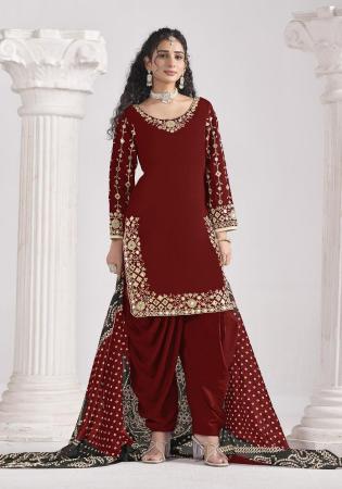 Picture of Pleasing Silk Maroon Straight Cut Salwar Kameez
