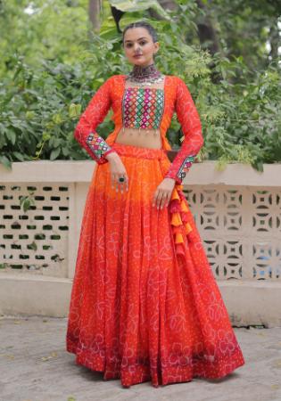 Picture of Lovely Georgette Fire Brick Readymade Lehenga Choli