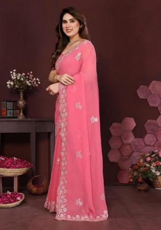 Picture of Well Formed Georgette Pale Violet Red Saree