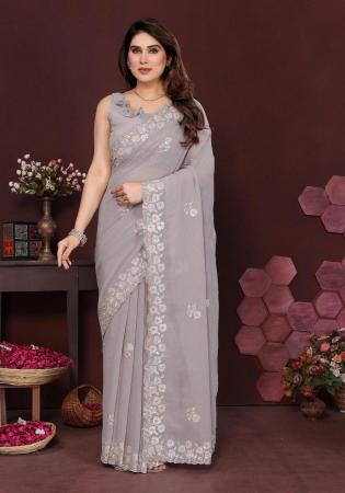 Picture of Beautiful Georgette Dark Grey Saree