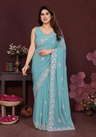 Picture of Fascinating Georgette Cadet Blue Saree