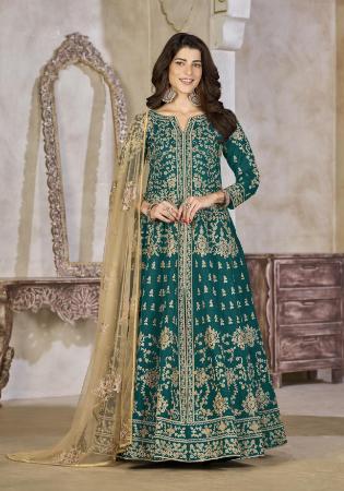 Picture of Statuesque Silk Teal Straight Cut Salwar Kameez