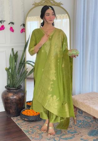 Picture of Shapely Silk Dark Khaki Readymade Salwar Kameez