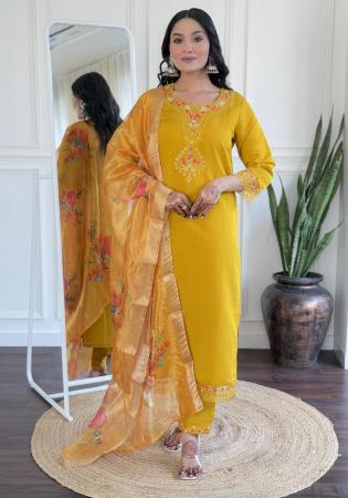 Picture of Beauteous Silk Dark Golden Rod Readymade Salwar Kameez